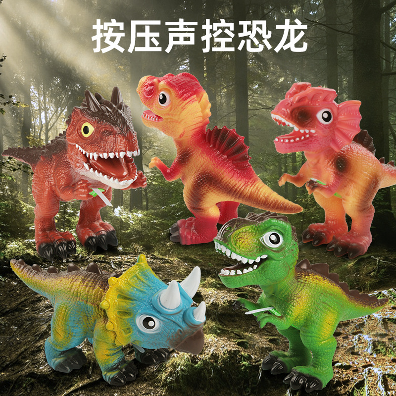 Cross-border Simulation Animal Model with Light Call Overlord Dinosaur Triceratops Press Voice-controlled Dinosaur Toy