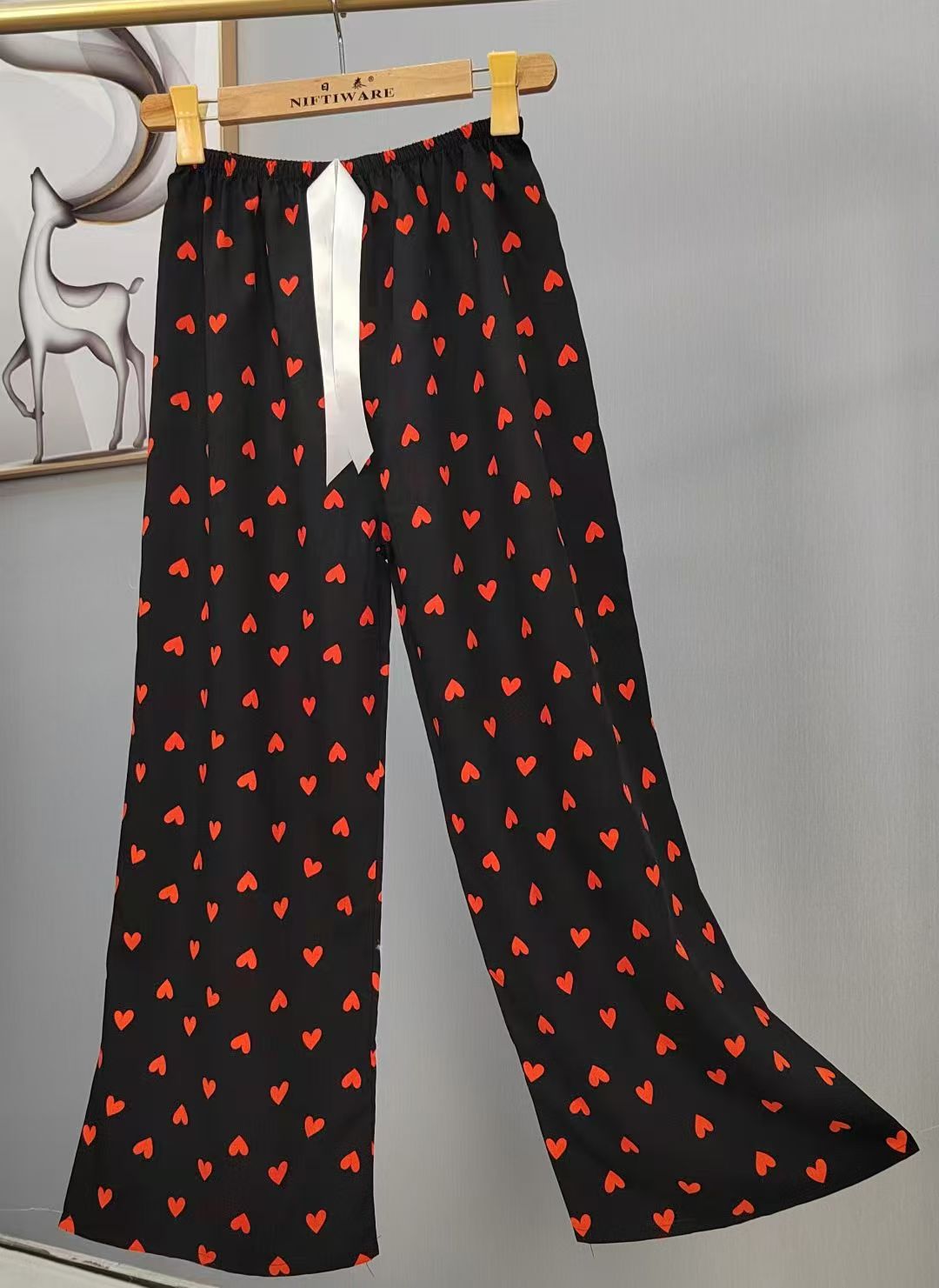 Pijama de seda de algodón para mujer, pantalones anchos de mujer embarazada de seda de algodón con estampado fino de verano