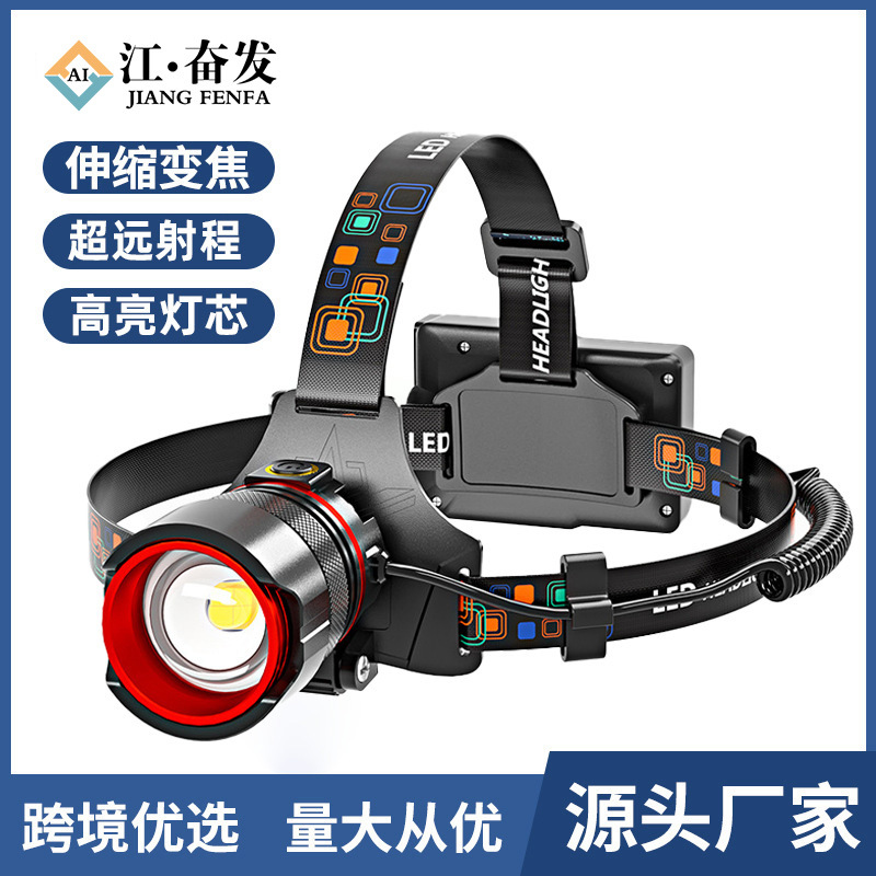 Carga transfronteriza luz de pesca nocturna al aire libre camping escalada luz de emergencia luz de advertencia de zoom de estiramiento de inducción luz brillante