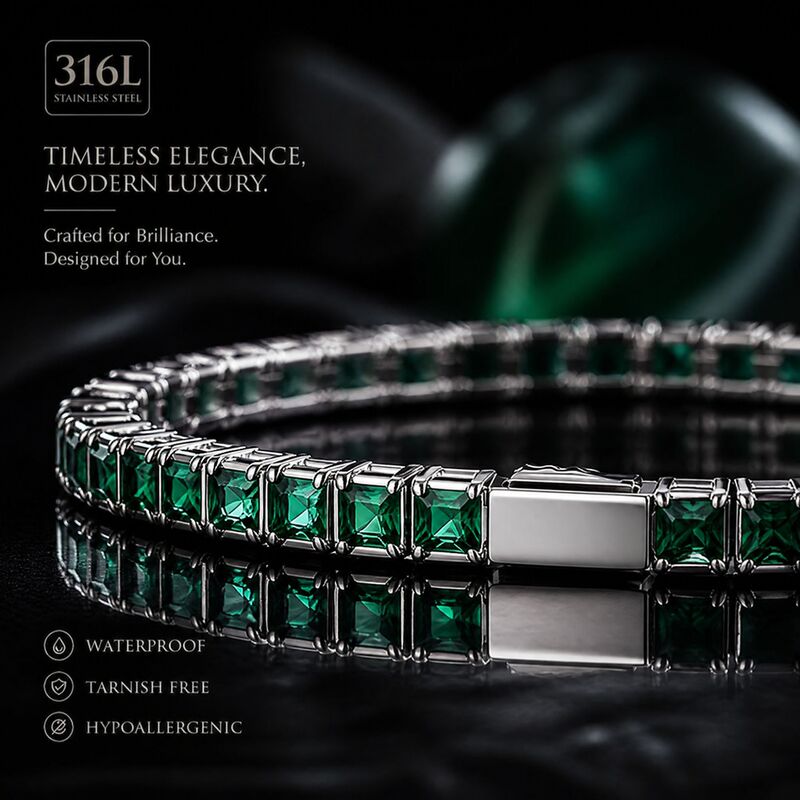 316 Stainless Steel Emerald Green Zircon Bracelet, Fashionable and Luxurious 3-5mm Zircon Bracelet, Men's and Women's Tennis Bracelet, Hand Jewelry 316 Stainless Steel Emerald Green Zircon Bracelet, Fashionable and Luxurious 3-5mm Zircon Bracelet, Men's and Women's Tennis Bracelet, Hand Jewelry