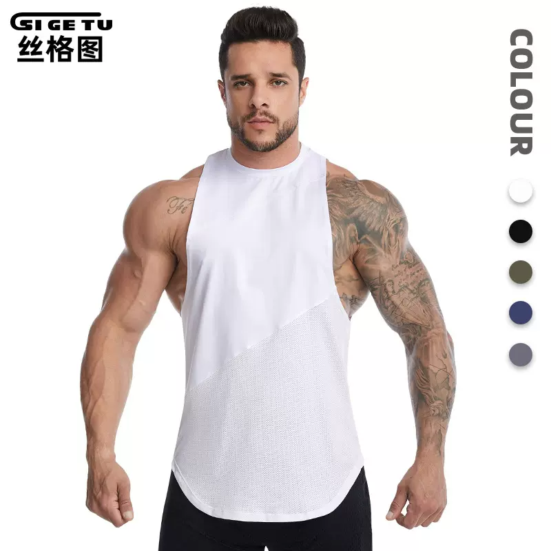 丝格图跨境运动背心男夏季宽松大码健身上衣暴汗跑步篮球速干背心