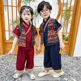 男女童民族风夏季短袖套装中国风广西三月三苗族壮族儿童古装汉服