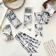 墨竹白鹤新中式古风发带长条丝巾女发饰水墨画中国风绑带绑包领巾