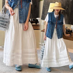 in stock Pregnant Women's Abdomen-free White Skirt Summer New French Sweet A- line Skirt Slimming High Waist Long Skirt