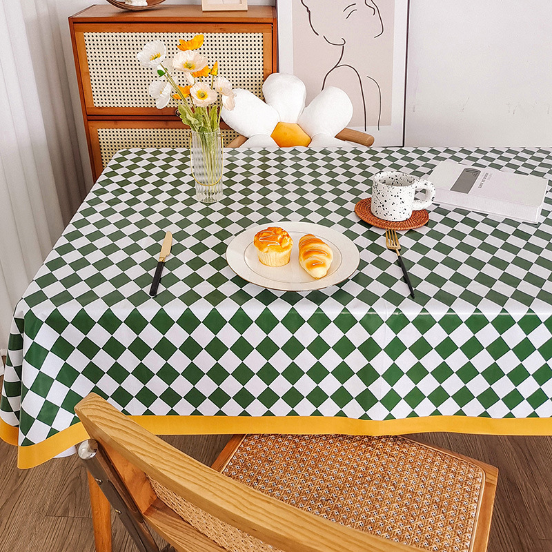 PVC桌布防水防油ins风简约格子学生书桌装饰长方形餐桌布茶几桌垫