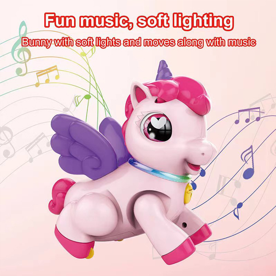 Diversión transfronteriza sonido y luz nocturna dibujos animados unicornio juguetes eléctricos niños niñas pueden cantar juguetes 3 - 6 meses