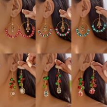 欧美跨境圣诞圆圈耳环圣诞风软陶手工耳环百搭彩色高级感耳环女士