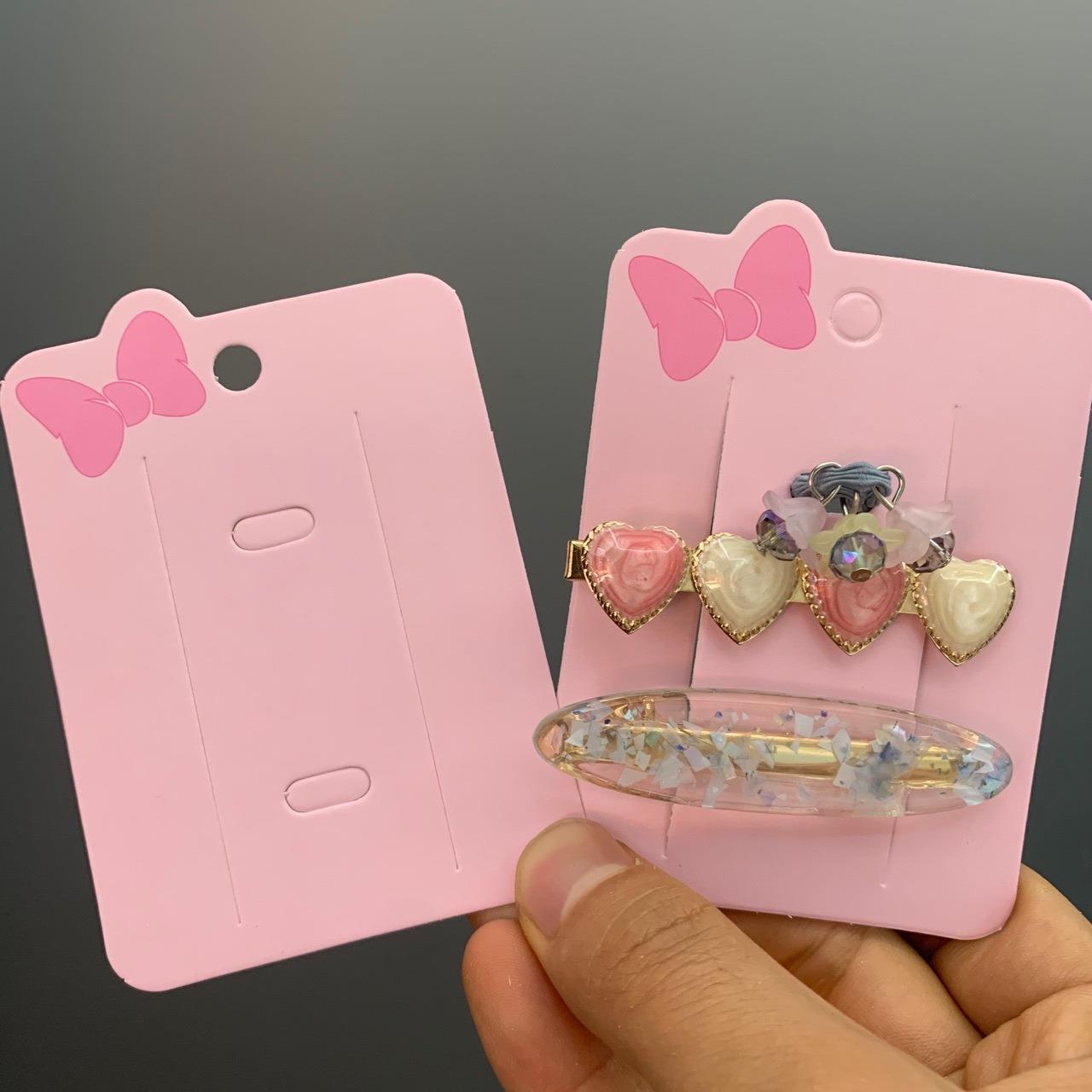 Kp605儿童发夹皮筋套装卡纸 7×10粉色领结卡片diy饰品配件批发