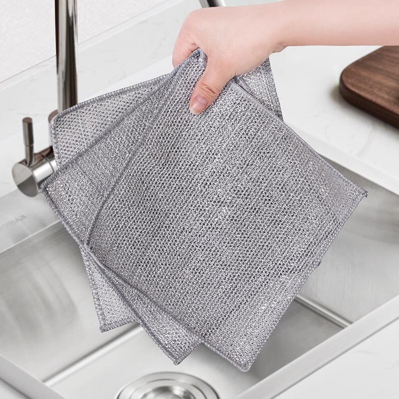 Steel wire dishwashing cloth non-stained with oil instead of steel ball wear-resistant metal wire cleaning cloth dishwashing cloth double-sided silver silk dishwashing towel