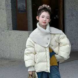 年货推荐女童短款毛线大翻领颗粒绒棉服2025冬季新款保暖棉衣潮