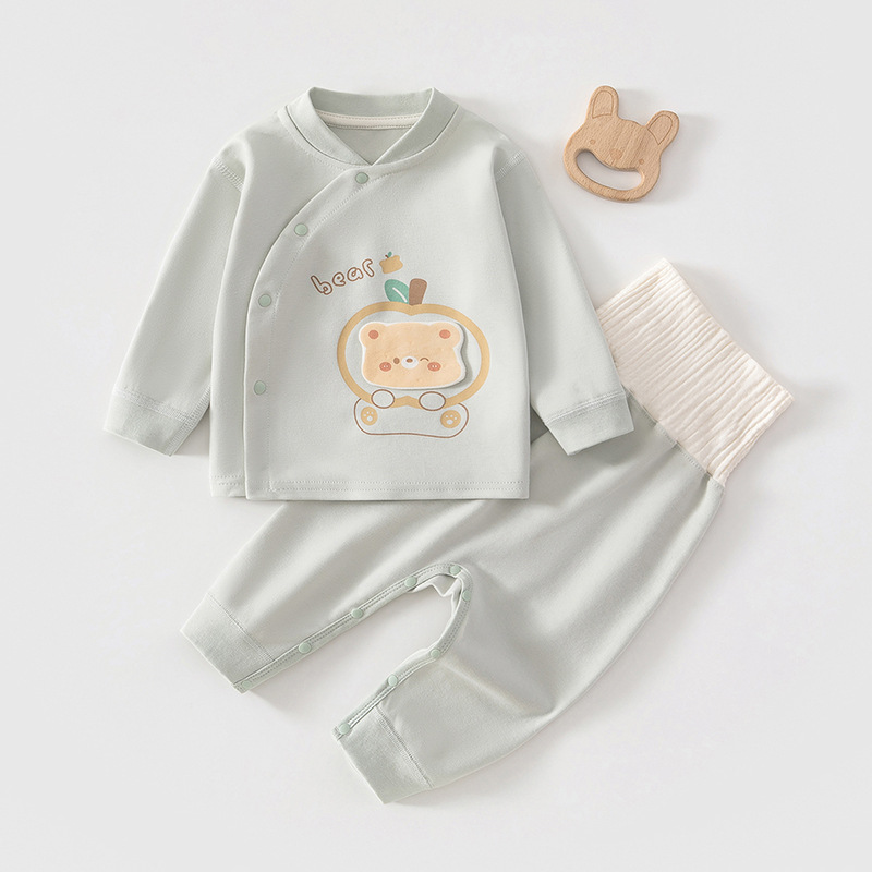 Baby Diagonal Snap-Button High-Waist Set for Spring and Autumn, New Children's Set, Cute and Versatile Seamless Underwear Set