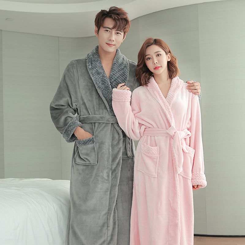 플란넬 나이트가운 여성의 겨울 긴 두꺼운 따뜻한 커플 파자마 목욕 가운 남자 산호 양털 플러스 사이즈 홈 옷