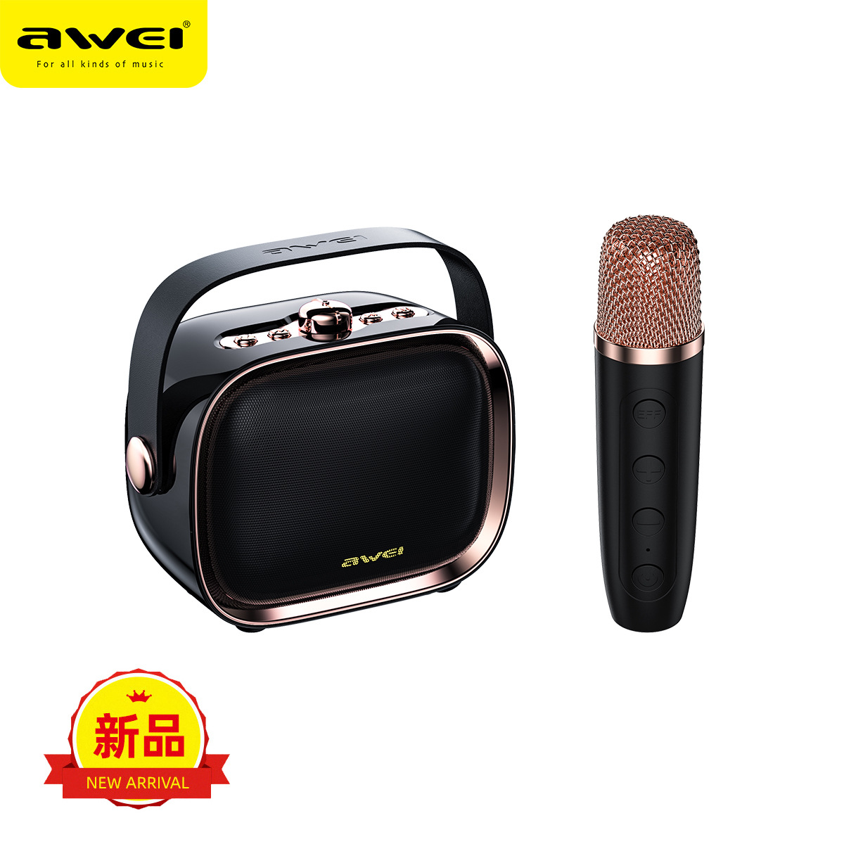 AWEI用维新款便携居家桌面K歌带话筒小清新音响迷你KTV小音箱T889