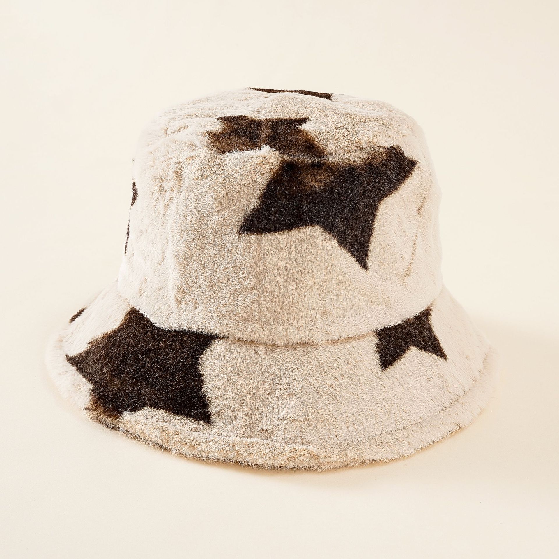 Sombrero de las mujeres de estilo coreano moda casual patrón de estrella de cinco puntas sombrero de pescador otoño e invierno cálido felpa cuenca sombrero moda