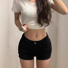 黑色百搭牛仔短裤女2025年新款夏季辣妹低腰紧身显瘦性感包臀热裤