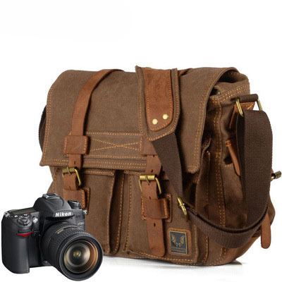 Muchuan Cloth Bag Canvas Leather Bag Shoulder Crossbody Bag Casual Photography Waterproof Liner SLR Camera Bag