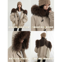 CHICVEN 冬天使之翼连帽大貉子毛领羽绒服牛角扣90白鸭绒#2707Y