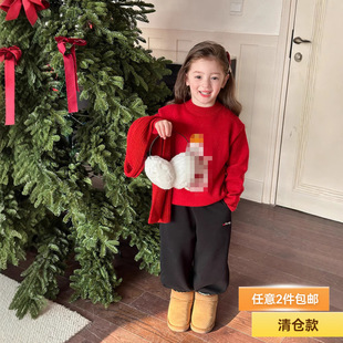 [Big Sale Style] Children's Atmosphere New Year Sweater for Boys and Girls, Fashionable Red Cartoon Cute Knitted Top