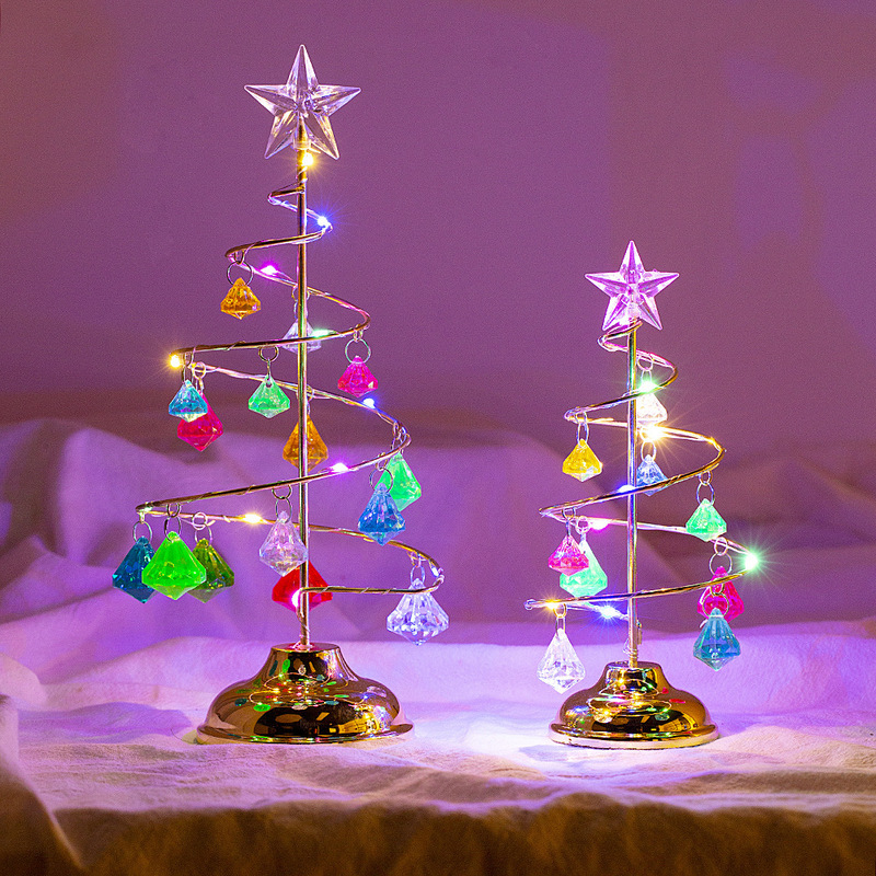 クリスマス装飾品プレゼントメッキ鉄芸樹LED発光水晶クリスマスツリー水晶置物夜灯|undefined