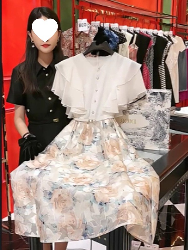 法式轻奢感连衣裙女2025年夏季拼接重工刺绣时尚荷叶袖礼服裙|undefined