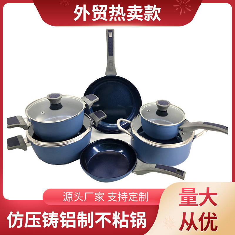 Fábrica directa imitación de fundición de aluminio antiadherente panela recubierto de cerámica azul salsa de leche de salsa