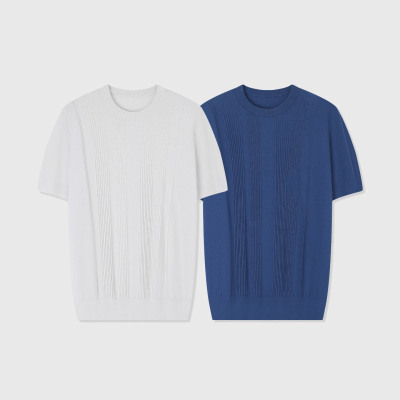Herm*S26Ss Old Money Style Vibration Cashmere Cotton Blend Crew Neck Knitwear Men's Short-Sleeved T-Shirt Herm*S26Ss Old Money Style Vibration Cashmere Cotton Blend Crew Neck Knitwear Men's Short-Sleeved T-Shirt