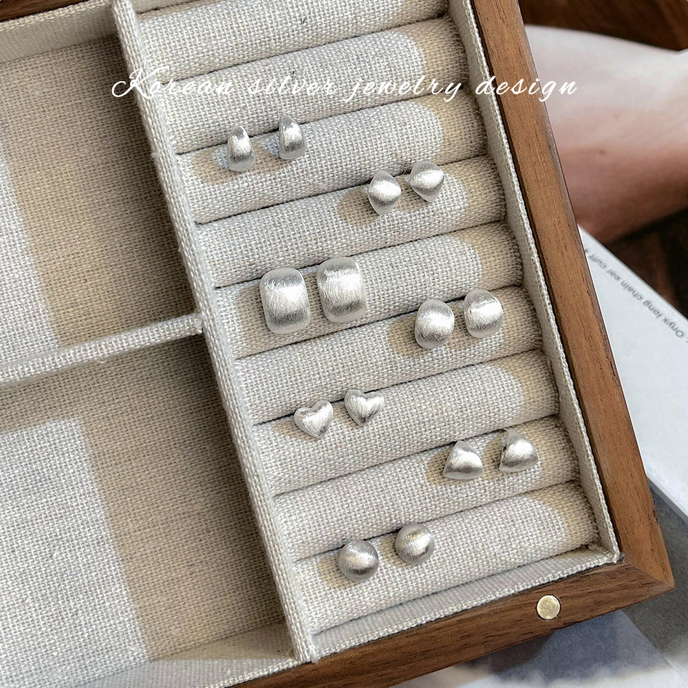 冷淡風輕奢s999純銀拉絲耳釘女百搭ins風極簡足銀耳飾耳環高級感