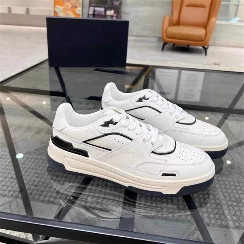 B-Brand Business Men's Sneakers, Genuine Leather Color-Blocking Thick-Soled White Shoes, Bos Lace-Up Sports Casual Men's Low-Top Shoes