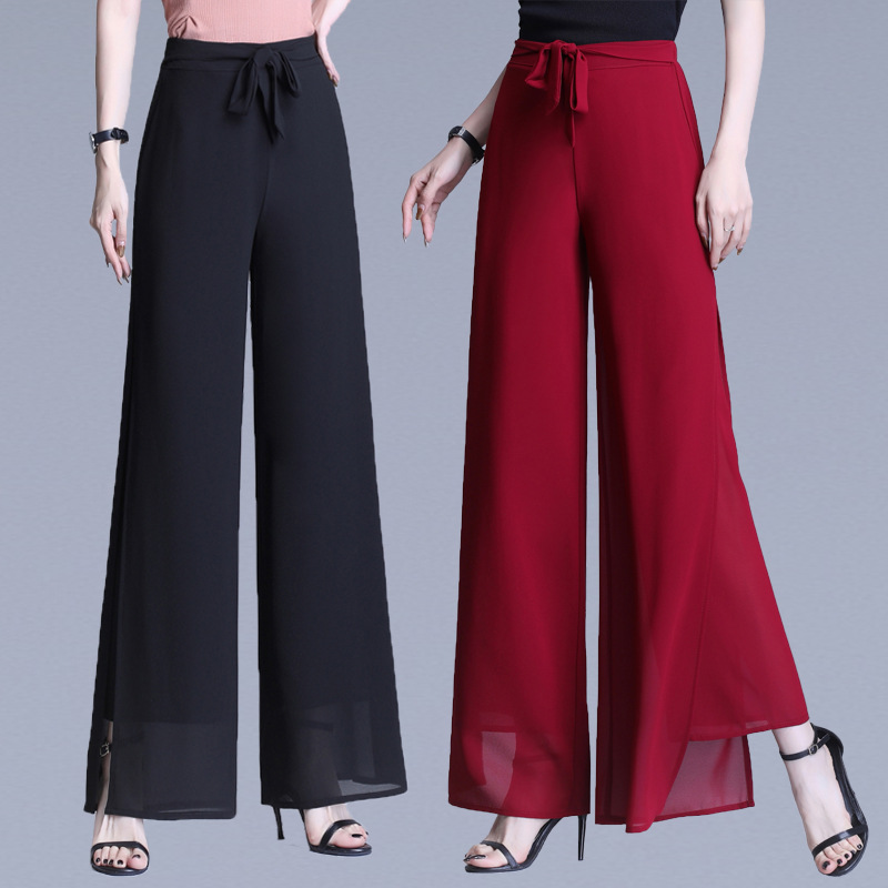 Chiffon Split Wide Leg Pants Women's Spring and Summer Thin Korean Style High Waist Loose Pants Hanging Pants Trendy Dancing Pants