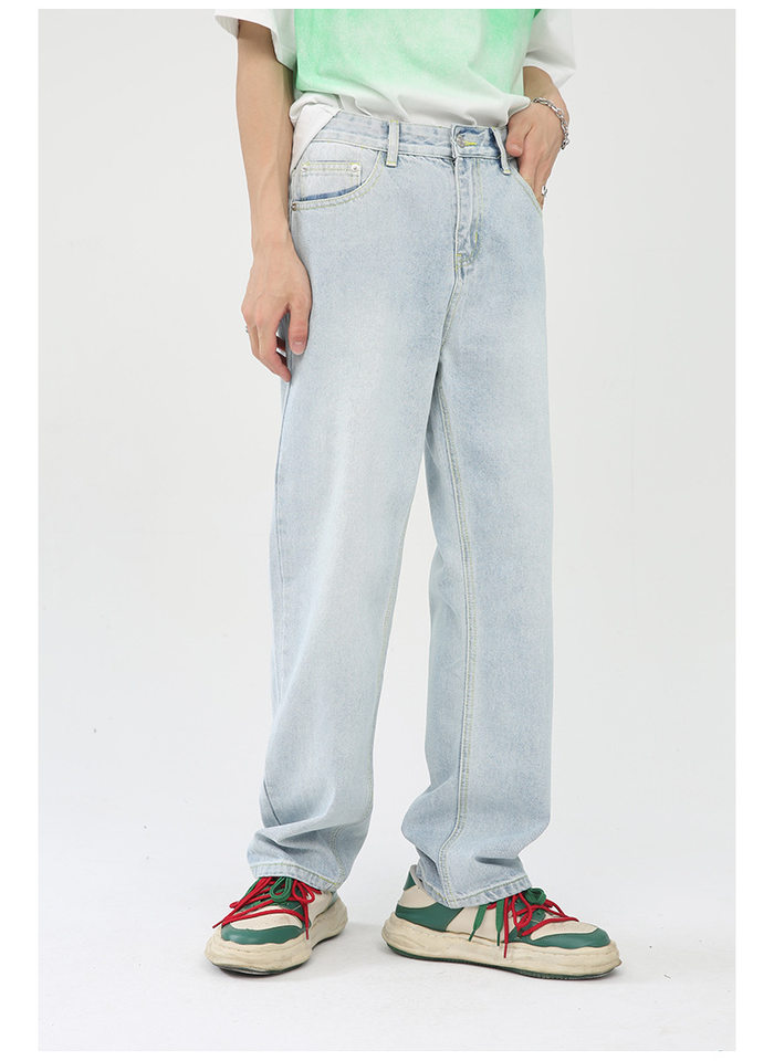 Quần jean nam ống rộng phong cách Hàn Quốc, quần dài denim thoải mái dễ phối đồ — Màu trắng, Màu vàng bùn, Màu đen, Xanh denim chi tiết 17