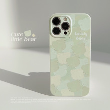 适用14promax可爱小熊头iphone15苹果手机壳13硅胶16绿色油画17套