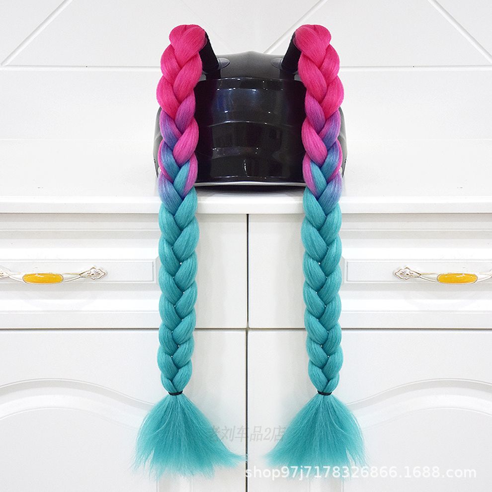Motuoche – Helmet Braids Pigtails Auto Parts and Accessories - rose-red-and-teal-braids-pair