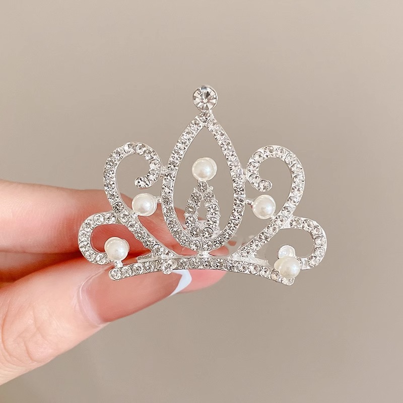 Corona de las niñas accesorios para el cabello rendimiento de cumpleaños de los niños brillante perla Rhinestone corona princesa peine del pelo vestido accesorios horquilla
