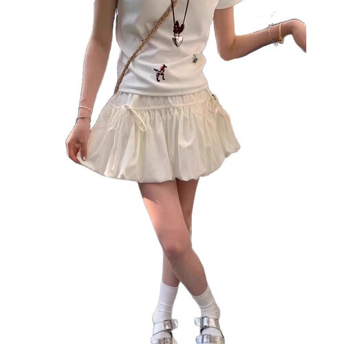 White flower bud cake dress skirt female summer hot girl small person cloud fluffy cake dress lantern short skirt