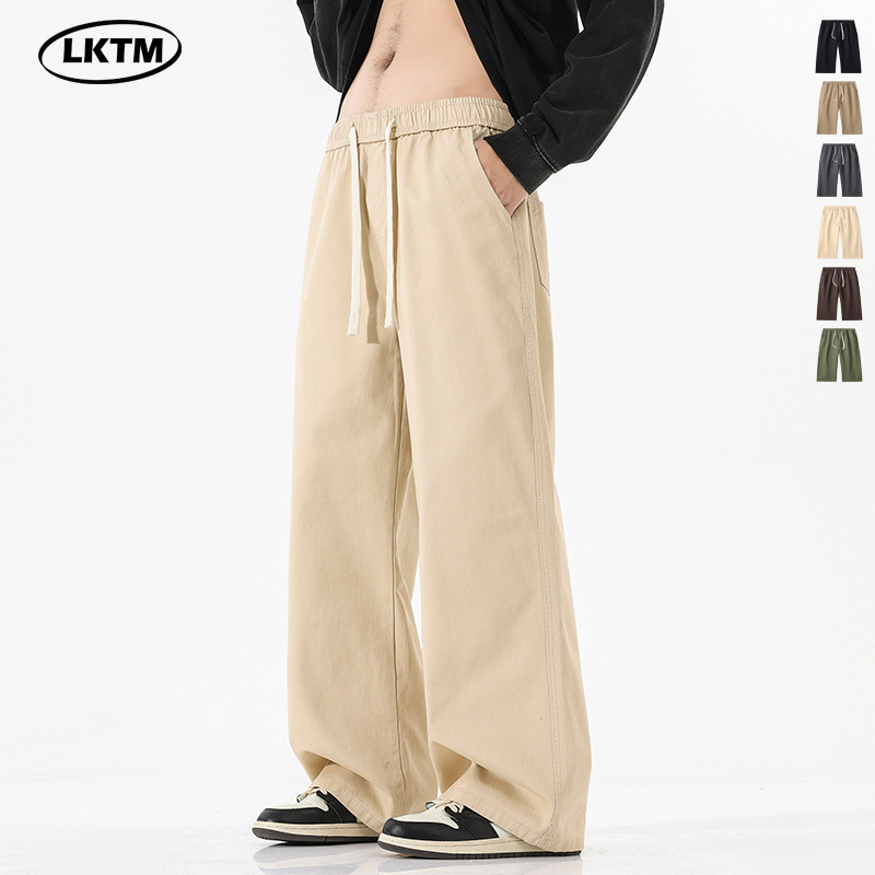 LKTM Men's# Japanese CityBoy Pure Cotton Casual Pants Men's Drawstring Simple Solid Color All-match Loose Straight Pants