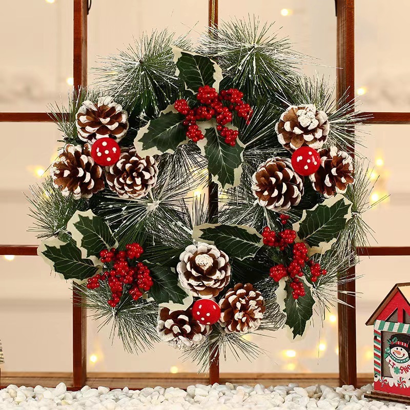 国境を越えたクリスマス装飾松針花輪手作りクリスマス白雪花輪門掛ショーウインドー装飾道具卸売り|undefined