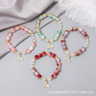 Crystal burst colored glaze gradient fishtail bracelet female summer small public design scenic area explosion live jewelry wholesale