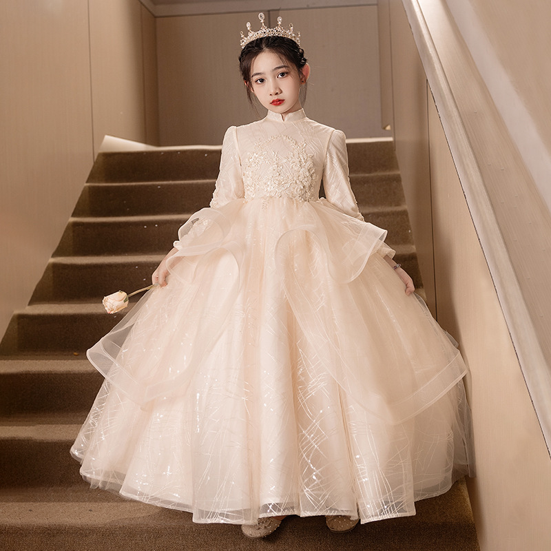 Vestido infantil de niña vestido de princesa de cumpleaños vestido de nicho de lujo ligero anfitrión de niños piano rosa