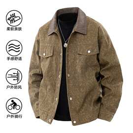 JK2508抖音控图不能上 联系拿其他风格图片 复古皮质拼接翻领底