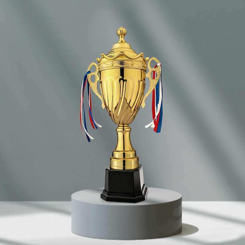 金属皇冠通用大奖杯篮球足球运动会冠军合金电镀奖杯双耳带盖金杯