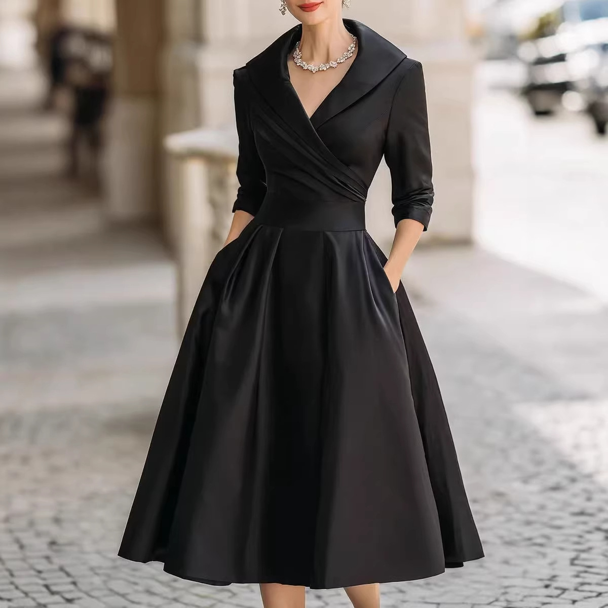 2025 New European and American Women's Fashion Amazon Shein Independent Site Elegant Formal Waist-Cinching Slimming Dress for Women