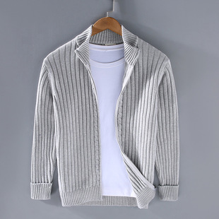 2025 Spring and Autumn New Cardigan Sweater Men's Korean-style Fashionable Zipper Base for Outer Wear Zipper Black Sweater Jacket