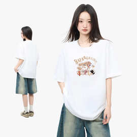 新款可爱印花短袖女洋气减龄韩系设计感上衣纯棉t恤女宽松女装夏