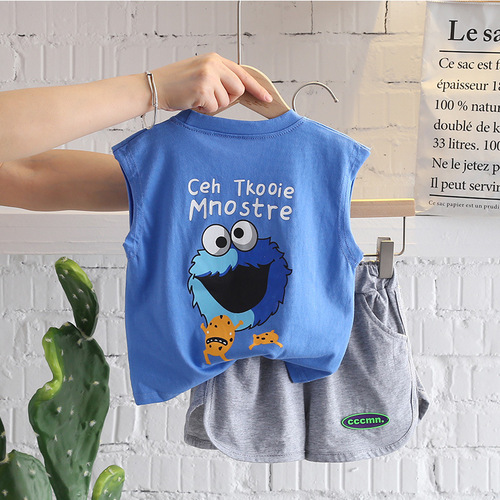 Boys Summer Vest Set  New Trendy Baby Style Boys Sleeveless Clothes Children Internet Celebrity Two-piece Set