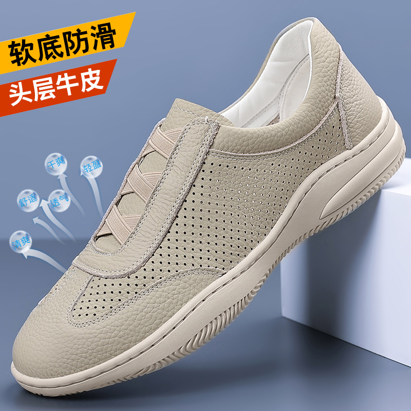 Pies de vaca de primera capa de verano nuevos hombres sandalias de cuero huecas de cuero zapatos de cuero casuales transpirables zapatos de hombre zapatos