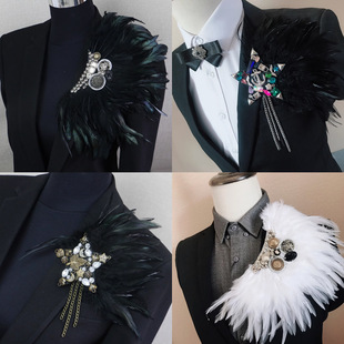 nightclub bar stage male singer performance jewelry brooch feather rim flash diamond retro performance jewelry badge male