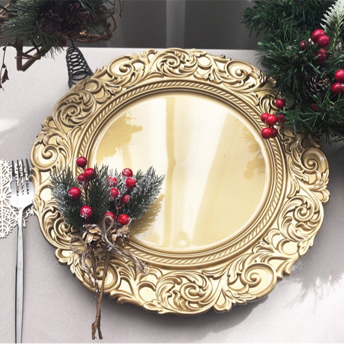 Senior Golden Foreign Trade charger plates European Carved Plate Western Restaurant Christmas Party Tray Cushion