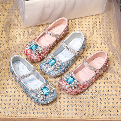 Girls princess bling shoes evening party flower girls performance singers host glitter shoes children slipper shoes little girl brim show soft bottom shoes