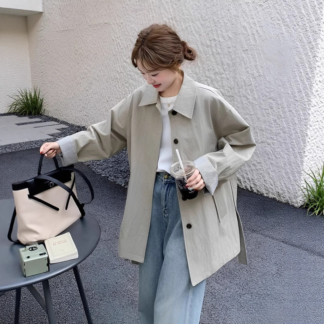 2025 Fat mm Large Size New Casual Windbreaker Spring and Autum Small High-End Simple Design Windproof Coat