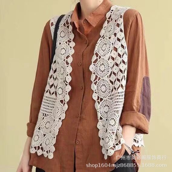 Outdoor boutique sleeveless vest cardigan hollow fashion autumn Vest Women's fashionable Korean style loose all-match niche top Outdoor boutique sleeveless vest cardigan hollow fashion autumn Vest Women's fashionable Korean style loose all-match niche top